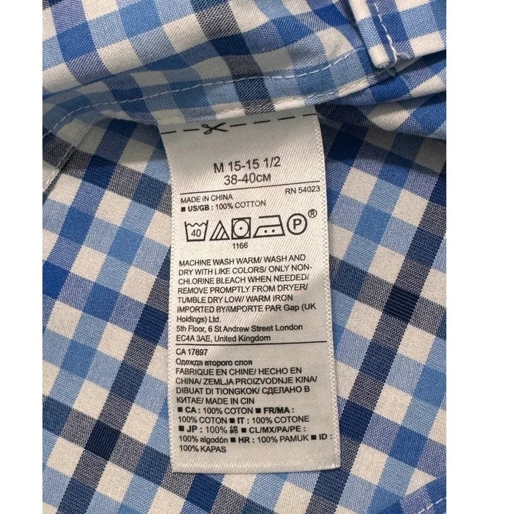 Banana‎ Republic Shirt Mens Medium Grant Fit Blue Gingham Check Stretch Dress
